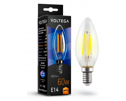 Лампа светодиодная Voltega Candle 6W E14 6Вт 2800K 7019 Лампа светодиодная Voltega Candle 6W E14 6Вт 2800K 7019