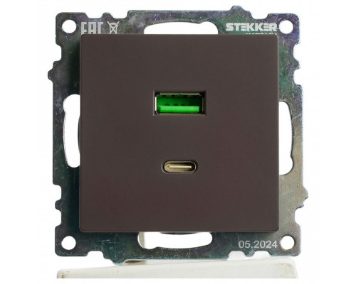 Розетка 2хUSB type A и C без рамки Stekker Катрин 50057 Розетка 2хUSB type A и C без рамки Stekker Катрин 50057
