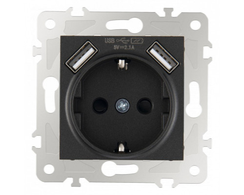 Розетка с заземлением и со шторкой и 2хUSB, без рамки Arte Milano am-203 203.47-1.black Розетка с заземлением и со шторкой и 2хUSB, без рамки Arte Milano am-203 203.47-1.black