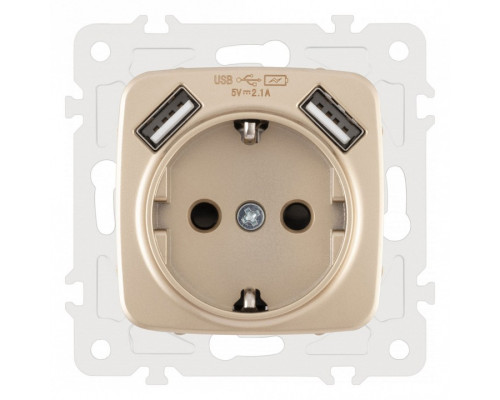 Розетка с заземлением и со шторкой и 2хUSB, без рамки Arte Milano am-205 205.47-1.shampan Розетка с заземлением и со шторкой и 2хUSB, без рамки Arte Milano am-205 205.47-1.shampan