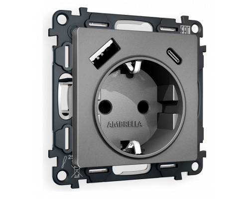 Розетка с заземлением и 2хUSB type A и C, без рамки Ambrella Volt Quant MA660010 Розетка с заземлением и 2хUSB type A и C, без рамки Ambrella Volt Quant MA660010