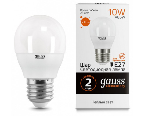 Лампа светодиодная Gauss LED Elementary Globe E27 10Вт 3000K 53210 Лампа светодиодная Gauss LED Elementary Globe E27 10Вт 3000K 53210