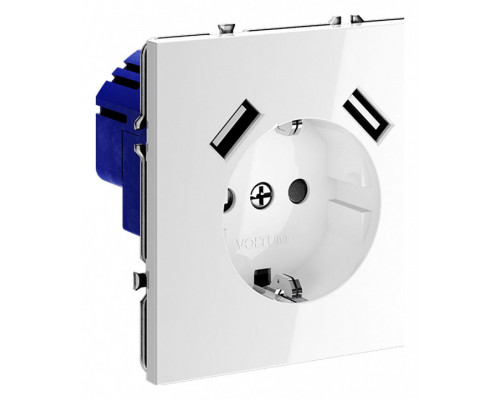 Розетка с заземлением и со шторкой и 2хUSB type A, без рамки Voltum S70 VLS040401 Розетка с заземлением и со шторкой и 2хUSB type A, без рамки Voltum S70 VLS040401