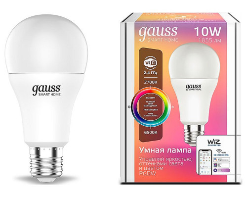 Лампа светодиодная с управлением через Wi-Fi Gauss Smart Home E27 10Вт 2700-6500K 1180112 Лампа светодиодная с управлением через Wi-Fi Gauss Smart Home E27 10Вт 2700-6500K 1180112