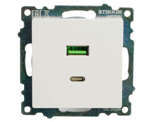 Розетка 2хUSB type A и C без рамки Stekker Катрин 50051 Розетка 2хUSB type A и C без рамки Stekker Катрин 50051