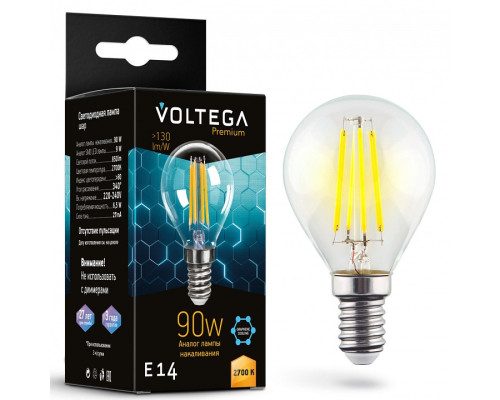 Лампа светодиодная Voltega Globe E14 9W Graphene E14 6Вт 2700K 7221 Лампа светодиодная Voltega Globe E14 9W Graphene E14 6Вт 2700K 7221