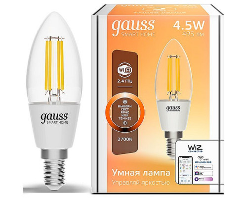Лампа светодиодная с управлением через Wi-Fi Gauss Smart Home E14 4.5Вт 2700K 1230112 Лампа светодиодная с управлением через Wi-Fi Gauss Smart Home E14 4.5Вт 2700K 1230112