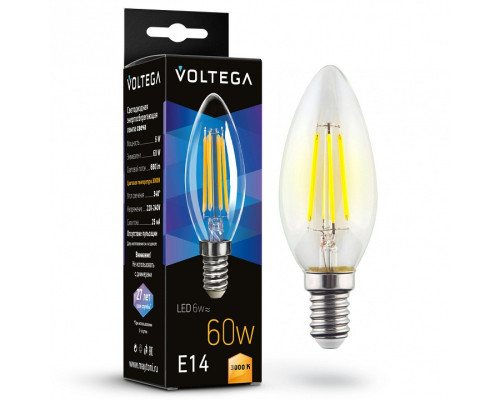 Лампа светодиодная Voltega Candle 6W E14 6Вт 3000K 7198 Лампа светодиодная Voltega Candle 6W E14 6Вт 3000K 7198
