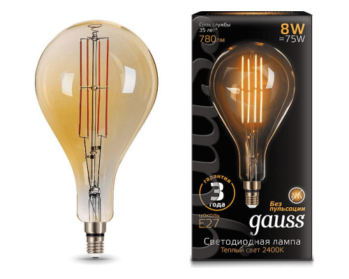 Лампа светодиодная Gauss LED Vintage Filament E27 8Вт 2400K 149802008 Лампа светодиодная Gauss LED Vintage Filament E27 8Вт 2400K 149802008