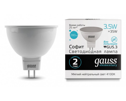 Лампа светодиодная Gauss Софит GU5.3 3.5Вт 4100K 13524 Лампа светодиодная Gauss Софит GU5.3 3.5Вт 4100K 13524