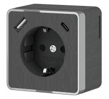 Розетка с заземлением и со шторками и USB Werkel Gallant (графит рифленый) W5071704