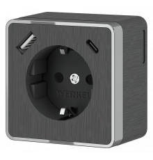 Розетка с заземлением и со шторками и USB Werkel Gallant (графит рифленый) W5071704