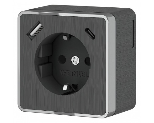 Розетка с заземлением и со шторками и USB Werkel Gallant (графит рифленый) W5071704 Розетка с заземлением и со шторками и USB Werkel Gallant (графит рифленый) W5071704