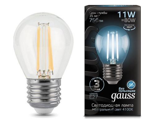 Лампа светодиодная Gauss LED Filament E27 11Вт 4100K 105802211 Лампа светодиодная Gauss LED Filament E27 11Вт 4100K 105802211