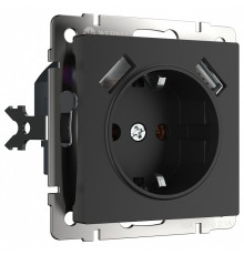 Розетка с заземлением и со шторками и 2хUSB, без рамки Werkel черный матовый W1171508