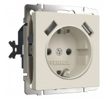 Розетка с заземлением и со шторками и 2хUSB, без рамки Werkel айвори матовый W1171562