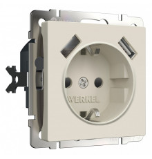 Розетка с заземлением и со шторками и 2хUSB, без рамки Werkel айвори матовый W1171562