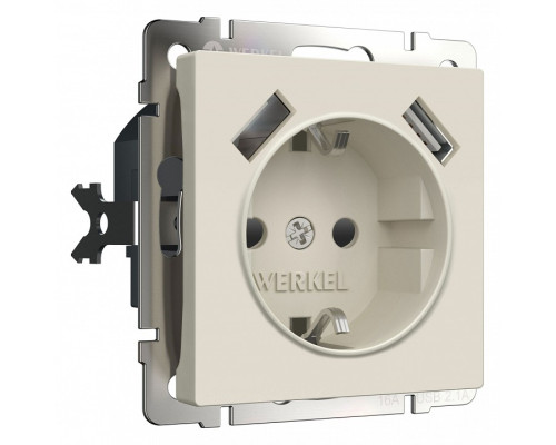 Розетка с заземлением и со шторками и 2хUSB, без рамки Werkel айвори матовый W1171562 Розетка с заземлением и со шторками и 2хUSB, без рамки Werkel айвори матовый W1171562