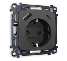 Розетка с заземлением и 2хUSB type A и C, без рамки Ambrella Volt Quant MO910010