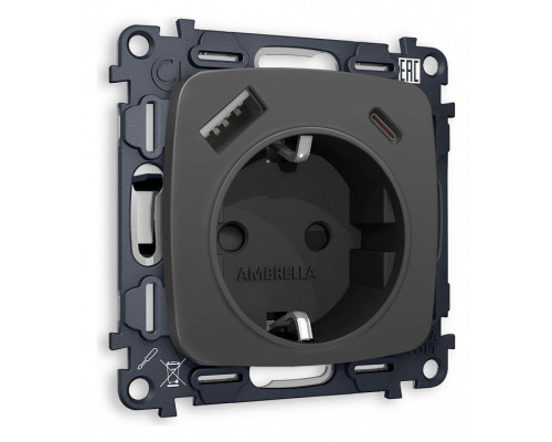 Розетка с заземлением и 2хUSB type A и C, без рамки Ambrella Volt Quant MO910010 Розетка с заземлением и 2хUSB type A и C, без рамки Ambrella Volt Quant MO910010