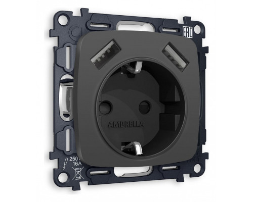 Розетка с заземлением и 2хUSB type A, без рамки Ambrella Volt Quant MO909010 Розетка с заземлением и 2хUSB type A, без рамки Ambrella Volt Quant MO909010