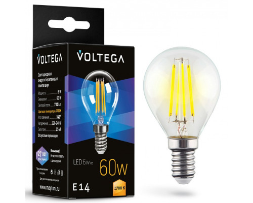 Лампа светодиодная Voltega Globe 6W E14 6Вт 2700K 7212 Лампа светодиодная Voltega Globe 6W E14 6Вт 2700K 7212