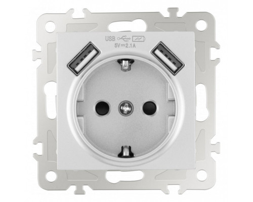 Розетка с заземлением и со шторкой и 2хUSB, без рамки Arte Milano am-206 206.47-1.silver Розетка с заземлением и со шторкой и 2хUSB, без рамки Arte Milano am-206 206.47-1.silver