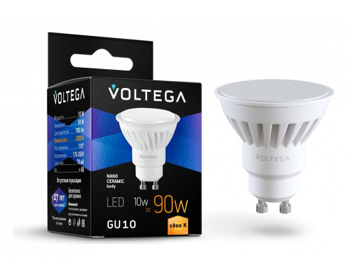 Лампа светодиодная Voltega Sofit GU10 10Вт 2800K 7072 Лампа светодиодная Voltega Sofit GU10 10Вт 2800K 7072
