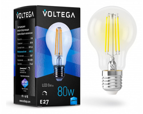 Лампа светодиодная Voltega General purpose bulb E27 8Вт 4000K 5490 Лампа светодиодная Voltega General purpose bulb E27 8Вт 4000K 5490