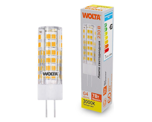 Лампа светодиодная Wolta G4 7Вт 3000K WSTD-JC-220V7W3KG4-C Лампа светодиодная Wolta G4 7Вт 3000K WSTD-JC-220V7W3KG4-C