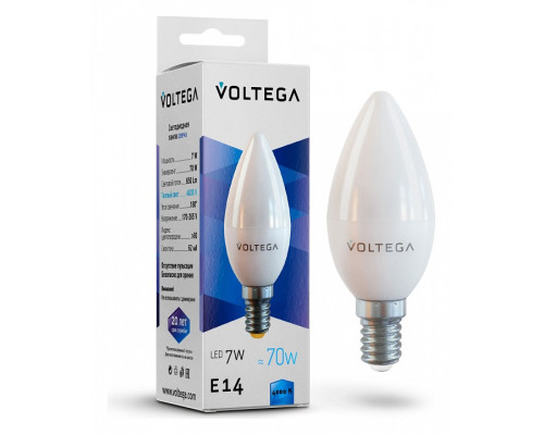 Лампа светодиодная Voltega Candle 7W E14 7Вт 4000K 7049 Лампа светодиодная Voltega Candle 7W E14 7Вт 4000K 7049