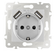 Розетка с заземлением и со шторкой и 2хUSB, без рамки Arte Milano am-203 203.47-1.silver