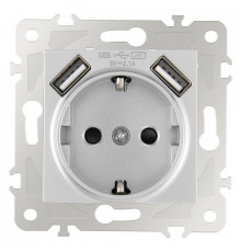 Розетка с заземлением и со шторкой и 2хUSB, без рамки Arte Milano am-203 203.47-1.silver