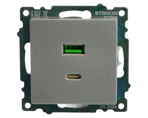 Розетка 2хUSB type A и C без рамки Stekker Катрин 50054 Розетка 2хUSB type A и C без рамки Stekker Катрин 50054
