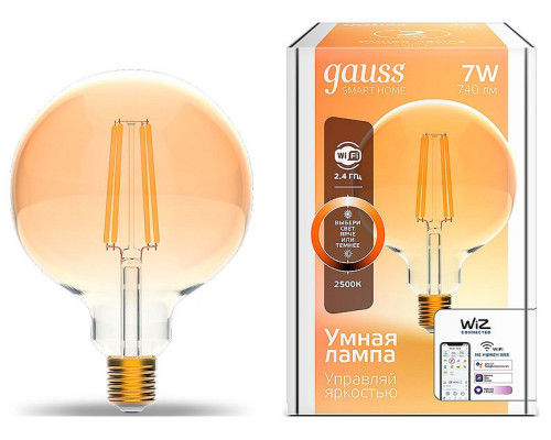 Лампа светодиодная с управлением через Wi-Fi Gauss Smart Home E27 7Вт 2500K 1320112 Лампа светодиодная с управлением через Wi-Fi Gauss Smart Home E27 7Вт 2500K 1320112