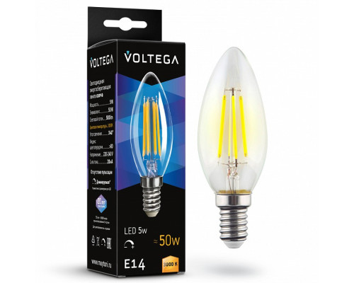 Лампа светодиодная Voltega Candle dim 5W E14 5Вт 3000K 7200 Лампа светодиодная Voltega Candle dim 5W E14 5Вт 3000K 7200