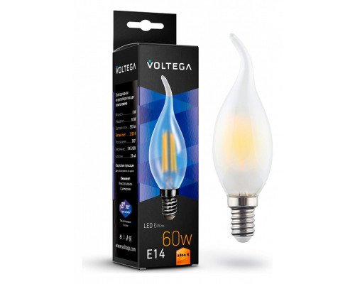 Лампа светодиодная Voltega Candel wind matt 6W E14 6Вт 2800K 7025 Лампа светодиодная Voltega Candel wind matt 6W E14 6Вт 2800K 7025