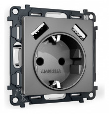 Розетка с заземлением и со шторкой и 2хUSB type A, без рамки Ambrella Volt Quant MA659010