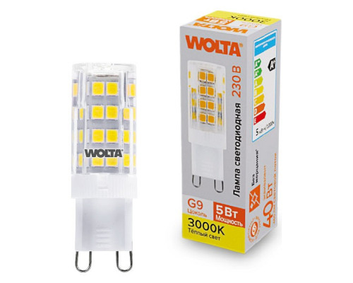 Лампа светодиодная Wolta G9 5Вт 3000K WSTD-JCD-5W3KG9-C Лампа светодиодная Wolta G9 5Вт 3000K WSTD-JCD-5W3KG9-C