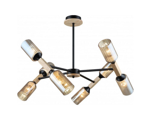 Люстра на штанге Imex MD.5495 MD.5495-8-S-BK+WOOD Люстра на штанге Imex MD.5495 MD.5495-8-S-BK+WOOD