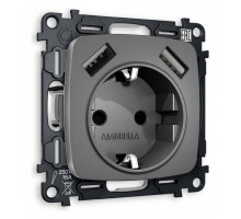 Розетка с заземлением и 2хUSB type A, без рамки Ambrella Volt Quant MO659010