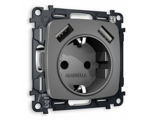 Розетка с заземлением и 2хUSB type A, без рамки Ambrella Volt Quant MO659010 Розетка с заземлением и 2хUSB type A, без рамки Ambrella Volt Quant MO659010