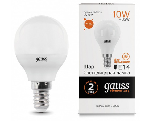 Лампа светодиодная Gauss LED Elementary Globe E14 10Вт 3000K 53110 Лампа светодиодная Gauss LED Elementary Globe E14 10Вт 3000K 53110
