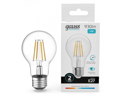 Лампа светодиодная Gauss Filament Elementary E27 11Вт 4100K 22221 Лампа светодиодная Gauss Filament Elementary E27 11Вт 4100K 22221