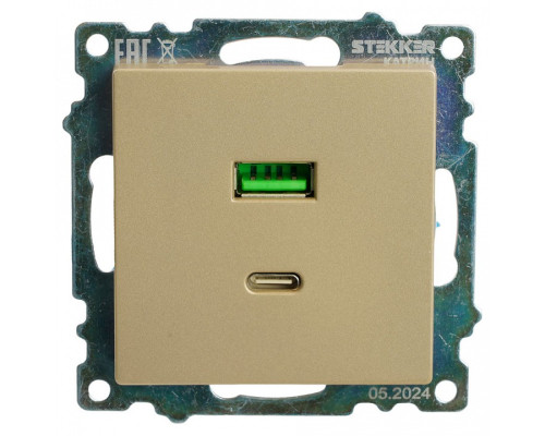 Розетка 2хUSB type A и C без рамки Stekker Катрин 50053 Розетка 2хUSB type A и C без рамки Stekker Катрин 50053