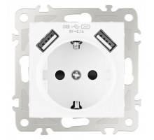 Розетка с заземлением и со шторкой и 2хUSB, без рамки Arte Milano am-206 206.47-1.white