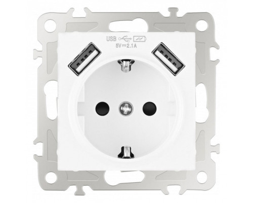 Розетка с заземлением и со шторкой и 2хUSB, без рамки Arte Milano am-206 206.47-1.white Розетка с заземлением и со шторкой и 2хUSB, без рамки Arte Milano am-206 206.47-1.white