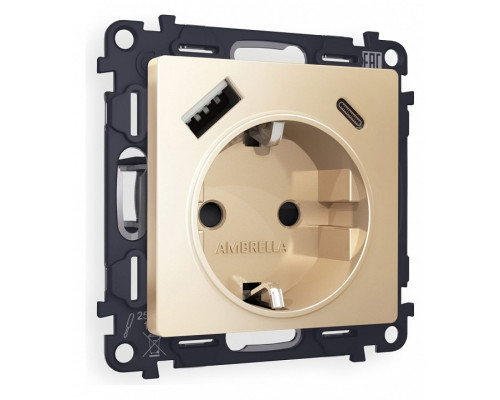 Розетка с заземлением и 2хUSB type A и C, без рамки Ambrella Volt Quant MA610010 Розетка с заземлением и 2хUSB type A и C, без рамки Ambrella Volt Quant MA610010