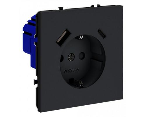 Розетка с заземлением и со шторкой и 2хUSB type A и C, без рамки Voltum S70 VLS040507 Розетка с заземлением и со шторкой и 2хUSB type A и C, без рамки Voltum S70 VLS040507