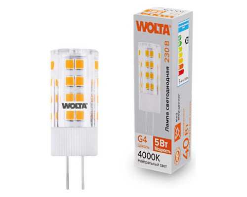 Лампа светодиодная Wolta G4 5Вт 4000K WSTD-JC-220V5W4KG4-C Лампа светодиодная Wolta G4 5Вт 4000K WSTD-JC-220V5W4KG4-C